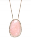 Pink polish. This beautiful asymmetrical pink opal (10-1/4 ct. t.w.) pops against a sparkling round-cut diamond frame (1/4 ct. t.w.). Set in 14k rose gold over sterling silver. Approximate length: 18 inches. Approximate drop: 3/4 inch.