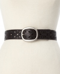 A little whimsical and a little Western. Floral perforations lend charm to this leather belt by Fossil. A little whimsical and a little Western. Floral perforations lend charm to this leather belt by Fossil.