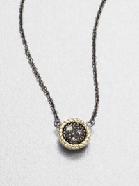 From the Zasha Collection. Unique grey diamond add sparkle to this 14k gold and blackened sterling silver design on a link chain. Grey diamonds, 0.03 tcw14k goldBlackened sterling silverLength, about 16Pendant size, about .27Lobster clasp closureImported 