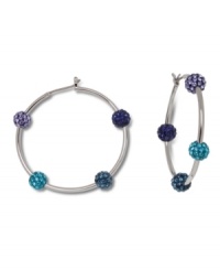 True blue. Brilliant gradated hues on sparkling crystal spheres define Swarovski's Pointiage® hoop earrings, which stand out stylishly in terms of both shape and color. Set in silver tone mixed metal. Approximate diameter: 1-5/8 inches. True blue. Brilliant gradated hues on sparkling crystal spheres define Swarovski's Pointiage® hoop earrings, which stand out stylishly in terms of both shape and color. Set in silver tone mixed metal. Approximate diameter: 1-5/8 inches.