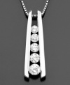 This beautiful twist on the classic journey diamond necklace features round-cut diamonds (1 ct. t.w.) set in 14k white gold. Approximate length: 18 inches. Approximate drop: 1 inch.