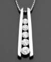 This beautiful twist on the classic journey diamond necklace features round-cut diamonds (1 ct. t.w.) set in 14k white gold. Approximate length: 18 inches. Approximate drop: 1 inch.