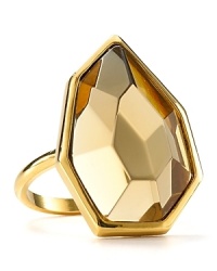 Define elegance with this multi faceted cocktail ring in a warm hue from T Tahari. A chunky topaz colored crystal is set in a gleaming 14-karat gold setting. Define elegance with this multi faceted cocktail ring in a warm hue from T Tahari. A chunky topaz colored crystal is set in a gleaming 14-karat gold setting.