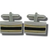 Geoffrey Beene polished rhodium rectangle cufflinks with gold and black inside trim - One Size