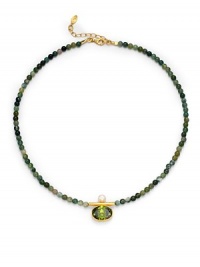 THE LOOKGreen agate beadsPearl detail22k goldplated sterling silver pendantFaceted emerald spinel pendantLobster clasp with metal logo charmTHE MEASUREMENTPendant length, about ¾Length, about 18½ORIGINImported THE LOOKGreen agate beadsPearl detail22k goldplated sterling silver pendantFaceted emerald spinel pendantLobster clasp with metal logo charmTHE MEASUREMENTPendant length, about ¾Length, about 18½ORIGINImported