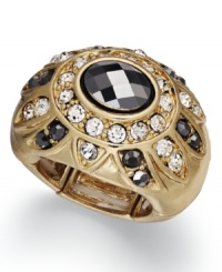 Look positively regal in this stunning ring from INC International Concepts. A golden design is embellished with glass and plastic stones. Crafted in 12k gold-plated mixed metal. Ring adjusts to finger. Look positively regal in this stunning ring from INC International Concepts. A golden design is embellished with glass and plastic stones. Crafted in 12k gold-plated mixed metal. Ring adjusts to finger.