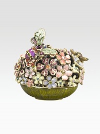 Carefully placed Swarovski crystals lend an opulent, heirloom-quality touch to this charming little keepsake box, handcrafted in brass ox-plated pewter. From the Mille Fiore Collection 5% of the retail price will be donated to the Breast Cancer Research Foundation 2W X 1¼H X 2D Handmade in USA Carefully placed Swarovski crystals lend an opulent, heirloom-quality touch to this charming little keepsake box, handcrafted in brass ox-plated pewter. From the Mille Fiore Collection 5% of the retail price will be donated to the Breast Cancer Research Foundation 2W X 1¼H X 2D Handmade in USA