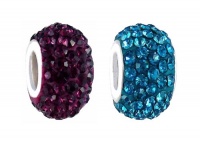 Two (2) Piece Pandora Style Charm Beads - Pave Crystal Style (14mm x 9mm) (fits Pandora, Biagi, Chamilia & Troll too) ~ Amethyst Purple and Blue Zircon (Green Blue) (FB153)