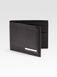 Beautifully crafted calfskin leather design complemented by signature logo plate detail.One bill compartmentSix card slots4½ x 3¼Made in Italy Beautifully crafted calfskin leather design complemented by signature logo plate detail.One bill compartmentSix card slots4½ x 3¼Made in Italy