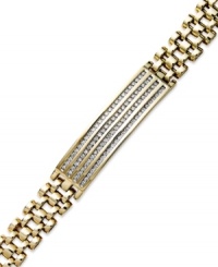 A luxurious blend of rich color and shine. YellOra™'s men's bracelet features a thick link band that highlights four rows of round-cut diamonds at center (1 ct. t.w.). Precious metal made from a combination of pure gold, sterling silver and palladium. Approximate length: 8 inches. A luxurious blend of rich color and shine. YellOra™'s men's bracelet features a thick link band that highlights four rows of round-cut diamonds at center (1 ct. t.w.). Precious metal made from a combination of pure gold, sterling silver and palladium. Approximate length: 8 inches.