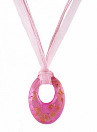Necklace - N123 - Murano Glass Style - Open Oval Shape ~ Pink and Copper hung on 5 Strand Organza and Cotton Cord + 2 Extension Chain Necklace - N123 - Murano Glass Style - Open Oval Shape ~ Pink and Copper hung on 5 Strand Organza and Cotton Cord + 2 Extension Chain