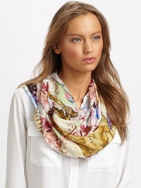 A colorful and imaginative style in luxurious silk. SilkAbout 28 X 111Dry cleanMade in Italy A colorful and imaginative style in luxurious silk. SilkAbout 28 X 111Dry cleanMade in Italy