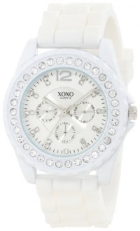 XOXO Women's XO8040 Rhinestone Accent White Silicone Strap Watch