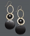 Give new life to your look with bold drops in polished black. Earrings feature a chic geometric design in 14k gold, with round-cut onyx accents (22 mm). Approximate length: 2-3/4 inches.