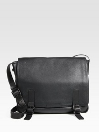Simple and functional, this classic messenger is tailor-made to hit campus, work and everywhere in between with incredible style.Flap, buckle closureAdjustable shoulder strapExterior, interior pocketsFully linedLeather16W X 14½H X 12DImported