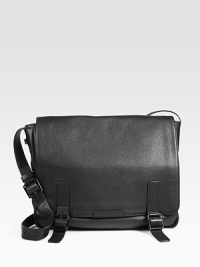Simple and functional, this classic messenger is tailor-made to hit campus, work and everywhere in between with incredible style.Flap, buckle closureAdjustable shoulder strapExterior, interior pocketsFully linedLeather16W X 14½H X 12DImported Simple and functional, this classic messenger is tailor-made to hit campus, work and everywhere in between with incredible style.Flap, buckle closureAdjustable shoulder strapExterior, interior pocketsFully linedLeather16W X 14½H X 12DImported