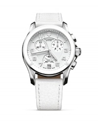 Check the time in striking fashion. With a white leather strap and sporty dial, Victorinox's army-inspired watch is a commanding accent for citified looks. Check the time in striking fashion. With a white leather strap and sporty dial, Victorinox's army-inspired watch is a commanding accent for citified looks.