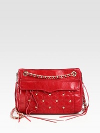 Quilted leather lends lady-like chic to this smooth silhouette, finished with goldtone studs and a woven leather chain strap.Adjustable shoulder strap, 12½-21½ dropMagnetic snap closureOne outside zip pocket under flapProtective metal feetCenter zip compartmentOne inside zip pocketThree inside open pocketsFully lined10¾W X 8H X 3DImported Quilted leather lends lady-like chic to this smooth silhouette, finished with goldtone studs and a woven leather chain strap.Adjustable shoulder strap, 12½-21½ dropMagnetic snap closureOne outside zip pocket under flapProtective metal feetCenter zip compartmentOne inside zip pocketThree inside open pocketsFully lined10¾W X 8H X 3DImported