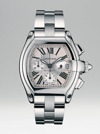 Stainless steel case has rhodium-plated sunray dial, stainless steel bracelet and two interchangeable straps. Tortue face, luminescent oxidized steel hands Roman numerals, date Dual time zone function Cartier caliber 8510, water-resistant to 330 feet Mechanical movement with automatic winding Adjustable steel deployant buckle Made in Switzerland Stainless steel case has rhodium-plated sunray dial, stainless steel bracelet and two interchangeable straps. Tortue face, luminescent oxidized steel hands Roman numerals, date Dual time zone function Cartier caliber 8510, water-resistant to 330 feet Mechanical movement with automatic winding Adjustable steel deployant buckle Made in Switzerland