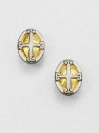 A classic style with vintage appeal featuring a sterling silver cross crest accented with radiant hammered 24k gold. Sterling silver24k goldSize, about .75Post backImported A classic style with vintage appeal featuring a sterling silver cross crest accented with radiant hammered 24k gold. Sterling silver24k goldSize, about .75Post backImported