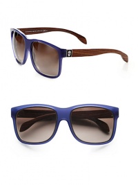 Lovely dark wood and skull plaques accent acetate frames for a warm and chic look. Available in black with grey gradient lens or blue with brown gradient lens. Logo temples100% UV protectionMade in Italy Lovely dark wood and skull plaques accent acetate frames for a warm and chic look. Available in black with grey gradient lens or blue with brown gradient lens. Logo temples100% UV protectionMade in Italy
