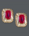 Ignite your look. Fiery stud earrings by Effy Collection feature baguette-cut rubies (1-1/4 ct. t.w.) and diamonds (5/8 ct. t.w.) in a 14k gold post setting. Approximate drop length: 2/5 inch. Approximate drop width: 1/3 inch.