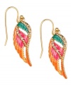 Take flight with vibrant color! RACHEL Rachel Roy's orange, pink and green epoxy wing earrings sparkle with glass stone accents. Set in gold tone mixed metal. Approximate drop: 1 inch.