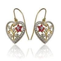 18k Yellow Gold Plated Sterling Silver Ruby and Diamond Accent Heart Earrings 18k Yellow Gold Plated Sterling Silver Ruby and Diamond Accent Heart Earrings