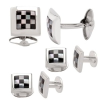 Dolan Bullock Sterling Silver Onyx Mosaic Mother-Of-Pearl Stud and Cufflink Set Dolan Bullock Sterling Silver Onyx Mosaic Mother-Of-Pearl Stud and Cufflink Set