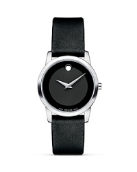 Women's Movado Museum Classic® watch in solid stainless steel with black Museum dial and black leather strap. Women's Movado Museum Classic® watch in solid stainless steel with black Museum dial and black leather strap.