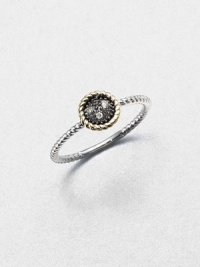 From the Zasha Collection. A delicate design that features unique grey diamonds and 14k gold accented blackened sterling round on a sterling silver shank. Grey diamonds, .03 tcw14k goldSterling silverBlackened sterling silverImported From the Zasha Collection. A delicate design that features unique grey diamonds and 14k gold accented blackened sterling round on a sterling silver shank. Grey diamonds, .03 tcw14k goldSterling silverBlackened sterling silverImported