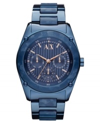 Your blue heaven: this casual chic timepiece from AX Armani Exchange is daring style choice. Your blue heaven: this casual chic timepiece from AX Armani Exchange is daring style choice.