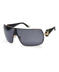 This modern shield with gray lens features the iconic Buckle Medusa and creates a bold look that is strong in style and personality. This modern shield with gray lens features the iconic Buckle Medusa and creates a bold look that is strong in style and personality.