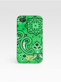Bright bandana print pattern enlivens a plastic hard shell cover set to protect your Apple iPhone in style.Plastic3W x 5HImported Bright bandana print pattern enlivens a plastic hard shell cover set to protect your Apple iPhone in style.Plastic3W x 5HImported