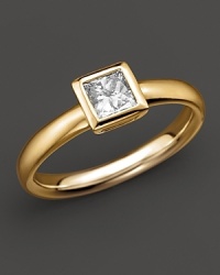 A sophisticated diamond ring with bezel-set, princess-cut stone. A sophisticated diamond ring with bezel-set, princess-cut stone.