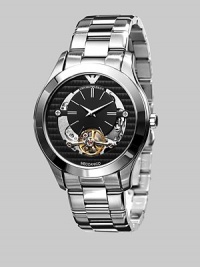 A new-look style defined by quartz precision and a Meccanico dial with skeleton accents on the steel bracelet. Quartz movement Water-resistant to 3ATM/30m Stainless steel case, 44mm, 1.73 Steel bracelet, 22mm wide, .87 Sapphire crystal Black dial Hour markers Date display Imported A new-look style defined by quartz precision and a Meccanico dial with skeleton accents on the steel bracelet. Quartz movement Water-resistant to 3ATM/30m Stainless steel case, 44mm, 1.73 Steel bracelet, 22mm wide, .87 Sapphire crystal Black dial Hour markers Date display Imported