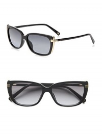 Stylish, ridged metal accent these petite plastic frames. Available in shiny black with grey gradient lens or havana with brown gradient lens. Logo temples100% UV protectionMade in Italy Stylish, ridged metal accent these petite plastic frames. Available in shiny black with grey gradient lens or havana with brown gradient lens. Logo temples100% UV protectionMade in Italy