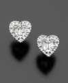 Show her you care with lovely 14k white gold heart-shaped diamond earrings featuring round and baguette-cut diamonds (1/7 ct. t.w.) for the perfect amount of sparkle.