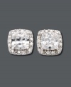 There's nothing more chic and versatile than a sparkling pair of studs. This B. Brilliant style is no exception with a cubic zirconia center (1-1/2 ct. t.w.) edged by pave-set accents. Set in sterling silver. Approximate diameter: 1/4 inch.