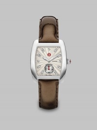 From the Urban Collection. A brilliant diamond accented design with a beautiful textured dial on a glossy patent leather strap. Swiss quartz movementWater resistant to 5 ATMRectangular stainless steel case, 29mm (1.1) X 35mm (1.4)Smooth bezelTextured enamel dialDiamond accented markers, .09 tcwSecond hand sub-dialBrown patent leather strap, 16mm (.6)Imported From the Urban Collection. A brilliant diamond accented design with a beautiful textured dial on a glossy patent leather strap. Swiss quartz movementWater resistant to 5 ATMRectangular stainless steel case, 29mm (1.1) X 35mm (1.4)Smooth bezelTextured enamel dialDiamond accented markers, .09 tcwSecond hand sub-dialBrown patent leather strap, 16mm (.6)Imported