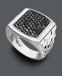 Shapely design with a modern spin. This bold style features round-cut black sapphires (2 ct. t.w.) in a square-shaped pattern. Band and setting crafted in woven sterling silver. Size 10-1/2. Shapely design with a modern spin. This bold style features round-cut black sapphires (2 ct. t.w.) in a square-shaped pattern. Band and setting crafted in woven sterling silver. Size 10-1/2.
