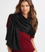 Hand-woven and hand-dyed cashmere/silk wrap reverses from a matte to a shine. Woven satin ball fringe 78L X 22W Imported