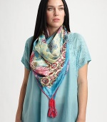 A glorious woven silk scarf with a perfectly charming print.42 X 42SilkHand washImported