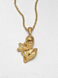 A radiant design featuring a skull and claw accented with Swarovski crystals on a link chain. Swarovski crystalsGoldtone brassLength, about 11.5Pendant size, about 1Lobster clasp closureMade in Italy A radiant design featuring a skull and claw accented with Swarovski crystals on a link chain. Swarovski crystalsGoldtone brassLength, about 11.5Pendant size, about 1Lobster clasp closureMade in Italy