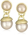 Anne Klein Gold-Tone Champagne Pearl Drop Earrings