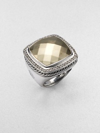 From the Albion Collection. A beautiful design combining a faceted cushion of 18k gold with a frame of diamonds in a sterling silver setting and band. Diamonds, 0.52 tcw Sterling silver and 18k yellow gold About ¾ square Imported From the Albion Collection. A beautiful design combining a faceted cushion of 18k gold with a frame of diamonds in a sterling silver setting and band. Diamonds, 0.52 tcw Sterling silver and 18k yellow gold About ¾ square Imported