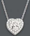 Sweet, sparkling, and romantic. B. Brilliant's adorable heart-shaped pendant shines in round-cut cubic zirconias (1-3/8 ct. t.w.) and a sterling silver setting. Approximate length: 18 inches. Approximate drop: 1/4 inch.