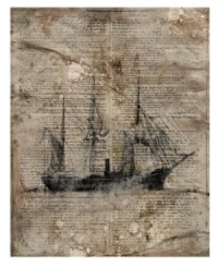 Inspire an air of literary intrigue in your home office or study with this abstract Leftbank wall art of a mysterious pirate ship printed on a reproduction of an old document. Inspire an air of literary intrigue in your home office or study with this abstract Leftbank wall art of a mysterious pirate ship printed on a reproduction of an old document.