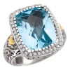 925 Silver, Blue Topaz & Diamond Checkerboard Ring with 18k Gold Accents (0.23ctw)- Sizes 6-8
