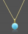 A single drop of color adds a touch of summer to your look. Carlo Viani's round-cut turquoise pendant (1-5/8 mm) pops within a rich, 14k gold setting and chain. Approximate length: 18 inches. Approximate drop: 1/4 inch.